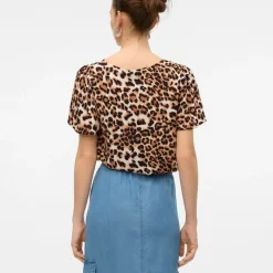 Best Haut tan à motif léopard manches courtes Femme Femme Haut, Chemise
