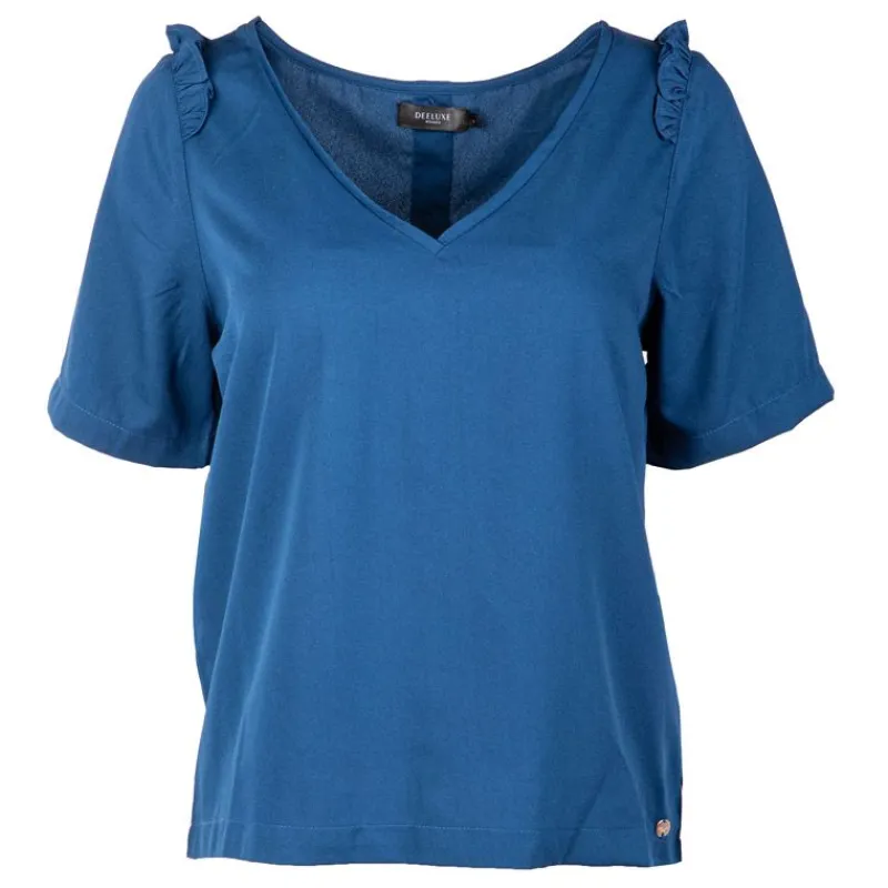 Outlet Haut uni col V volants épaules Femme Femme Haut, Chemise