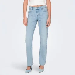 Hot Jean bleu à strass clair droit Femme Femme Jean