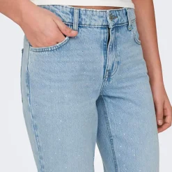 Hot Jean bleu à strass clair droit Femme Femme Jean