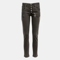 Hot Jean denim slim à boutons effet déchiré Femme Femme Pantalon