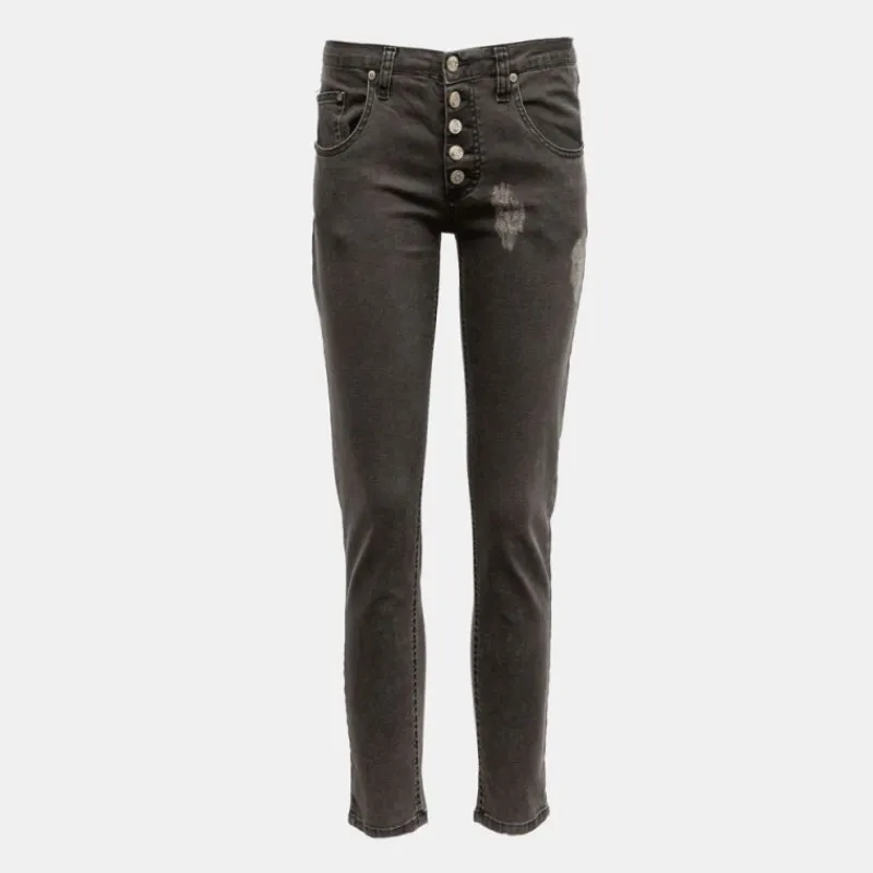 Hot Jean denim slim à boutons effet déchiré Femme Femme Pantalon