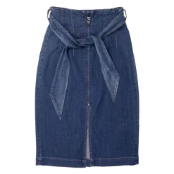 Discount Jupe mi longue blue ajustée denim avec ceinture Femme Femme Jupe, Robe