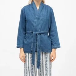 Sale Kimono jean vera avec poches et ceinture Femme Femme Veste, Doudoune, Manteau