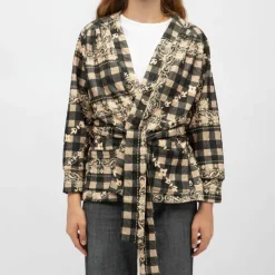 Sale Kimono vert sapin dalida à carreaux et fleurs Femme Femme Veste, Doudoune, Manteau