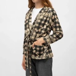 Sale Kimono vert sapin dalida à carreaux et fleurs Femme Femme Veste, Doudoune, Manteau