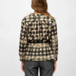 Sale Kimono vert sapin dalida à carreaux et fleurs Femme Femme Veste, Doudoune, Manteau