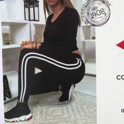 Legging taille haute fourré bandes côtés Louba Femme Femme Pantalon|Vetements De Sports Femme