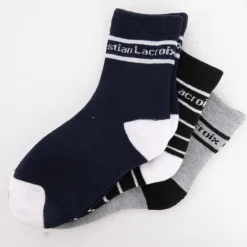 Clearance Lot de 3 paires de chaussettes couleur unie et à rayures coton Enfant Enfant Chaussettes