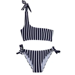 Sale Maillot de bain 2 pièces bleu rayure une épaule Femme Femme Maillot De Bain