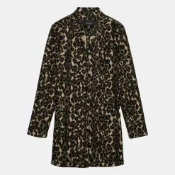 Discount Manteau Katrine à motif léopard col V Femme Femme Veste, Doudoune, Manteau