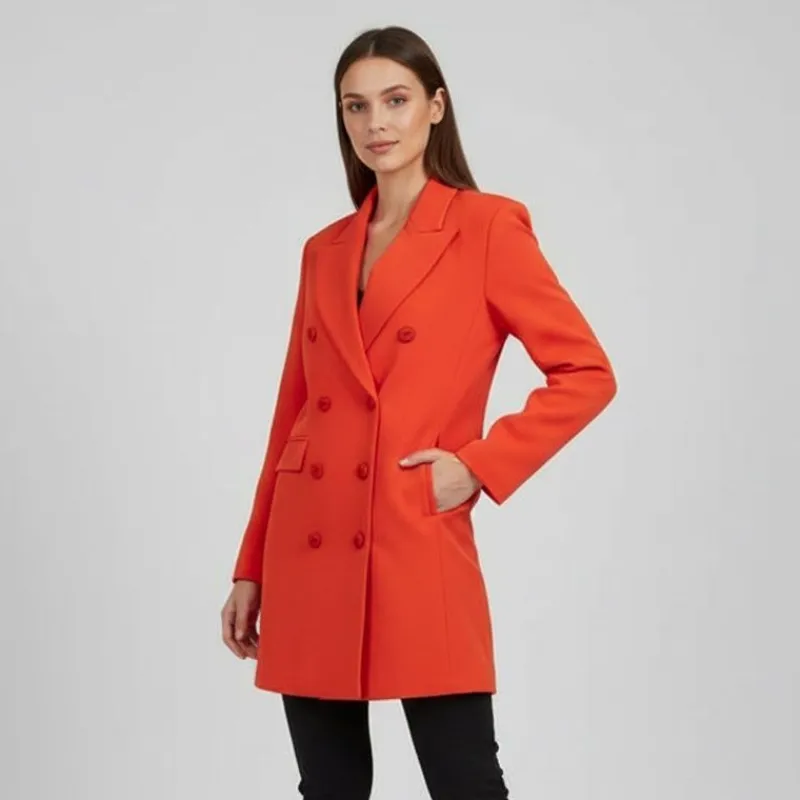Online Manteau structuré mi long col à revers Femme Femme Veste, Doudoune, Manteau