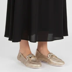 New Mocassin cuir tissé cherry avec boucle Femme Femme Derbies, Mocassins