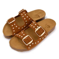 Online Mules à clous doubles brides en cuir Femme Femme Tongs, Mules