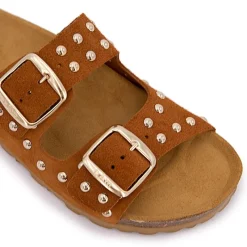 Online Mules à clous doubles brides en cuir Femme Femme Tongs, Mules