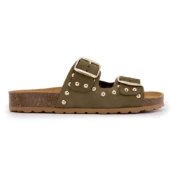 Online Mules à clous doubles brides en cuir Femme Femme Tongs, Mules