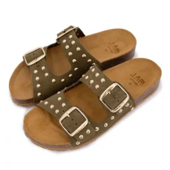 Online Mules à clous doubles brides en cuir Femme Femme Tongs, Mules