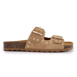 Mules à clous doubles brides en cuir Femme Femme Tongs, Mules