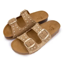 Mules à clous doubles brides en cuir Femme Femme Tongs, Mules