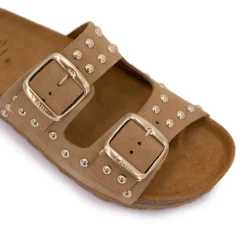 Mules à clous doubles brides en cuir Femme Femme Tongs, Mules