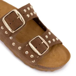 Best Mules à clous doubles brides en cuir Femme Femme Tongs, Mules