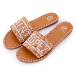 Discount Mules avec bride à perles inscription saint tropez Femme Femme Tongs, Mules