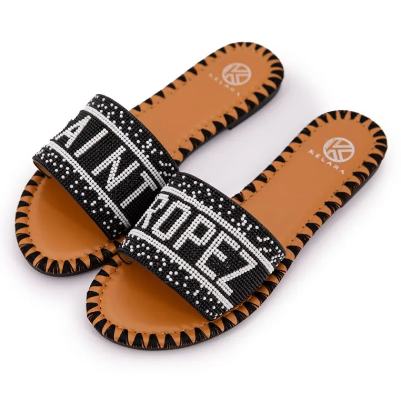 Online Mules avec bride à perles inscription saint tropez Femme Femme Tongs, Mules