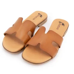 Best Mules basses cuir tan avellana Femme Femme Tongs, Mules