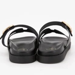 Hot Mules boucle dorée lanières en cuir Femme Femme Tongs, Mules