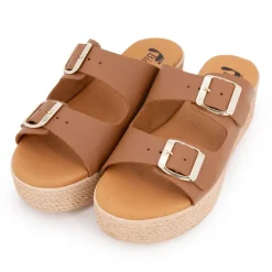 Best Mules compensées double boucle semelle épaisse effet corde Femme Femme Tongs, Mules