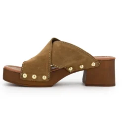 New Mules croisées pipa à talons de 6cm avec clous doré Femme Femme Tongs, Mules