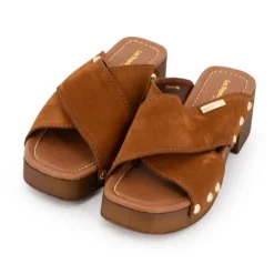 Outlet Mules croisées pipa à talons de 6cm avec clous doré Femme Femme Tongs, Mules