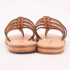 Mules cuir Hikamul couleur tan Femme Femme Tongs, Mules