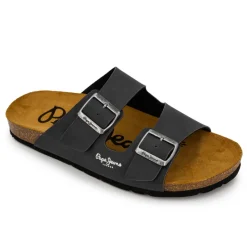 Discount Mules double bride cuir boucle dorée Homme Homme Tongs, Mules, Sandales