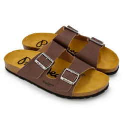 Online Mules double bride cuir boucle dorée Homme Homme Tongs, Mules, Sandales