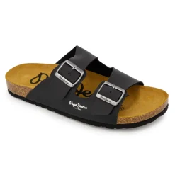 Outlet Mules double bride cuir boucle dorée Homme Homme Tongs, Mules, Sandales