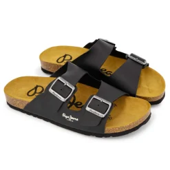 Outlet Mules double bride cuir boucle dorée Homme Homme Tongs, Mules, Sandales