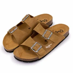 Mules double bride daim boucles argentées Homme Homme Tongs, Mules, Sandales