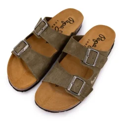 Outlet Mules double bride daim boucles argentées Homme Homme Tongs, Mules, Sandales