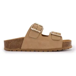 Best Mules double brides compensée en daim Femme Femme Tongs, Mules