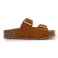 Best Mules double brides compensée en daim Femme Femme Tongs, Mules