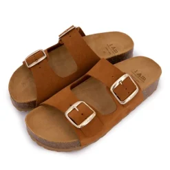 Best Mules double brides compensée en daim Femme Femme Tongs, Mules