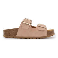 Outlet Mules double brides compensée en daim Femme Femme Tongs, Mules