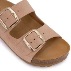 Outlet Mules double brides compensée en daim Femme Femme Tongs, Mules