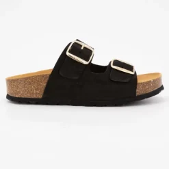 Mules double brides compensée en daim Femme Femme Tongs, Mules