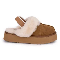 Hot Mules en cuir fourrées avec élastique Femme Femme Tongs, Mules