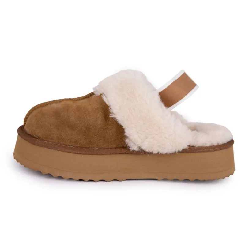 Hot Mules en cuir fourrées avec élastique Femme Femme Tongs, Mules