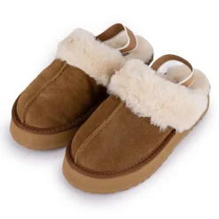 Hot Mules en cuir fourrées avec élastique Femme Femme Tongs, Mules