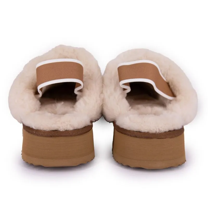 Hot Mules en cuir fourrées avec élastique Femme Femme Tongs, Mules