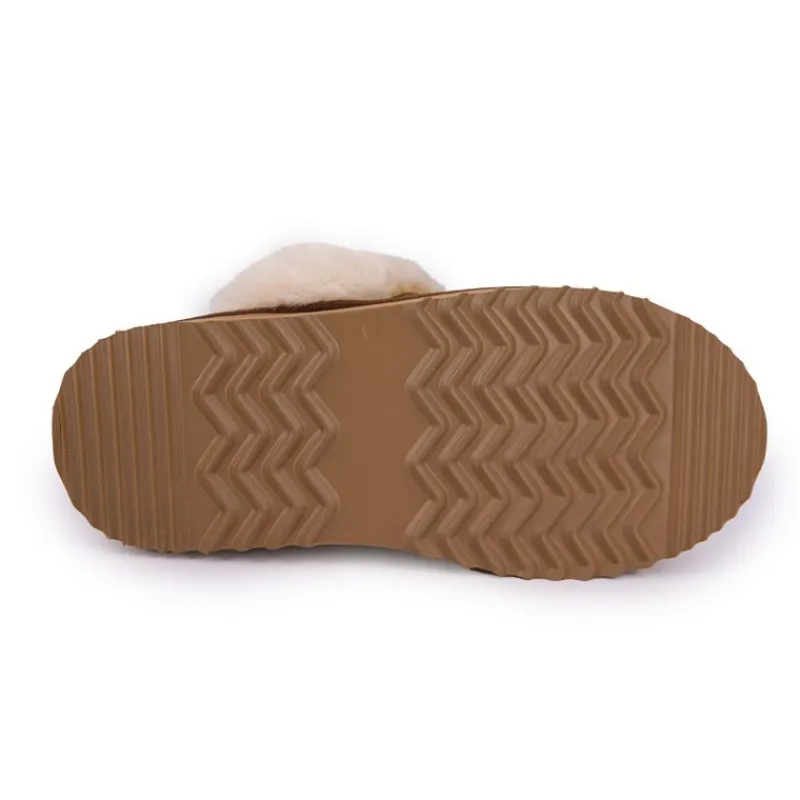 Hot Mules en cuir fourrées avec élastique Femme Femme Tongs, Mules